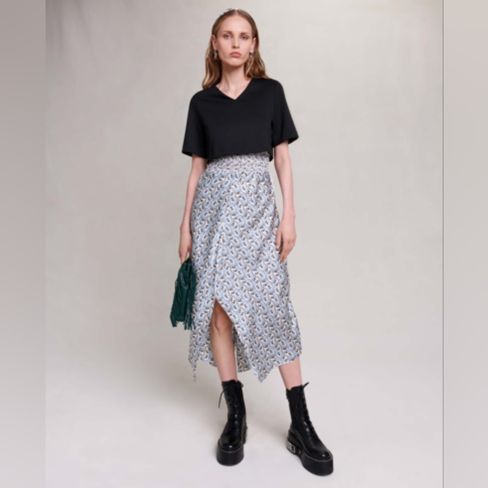 Maje Size Medium In Écru/blue Lily Of The Valley Dress